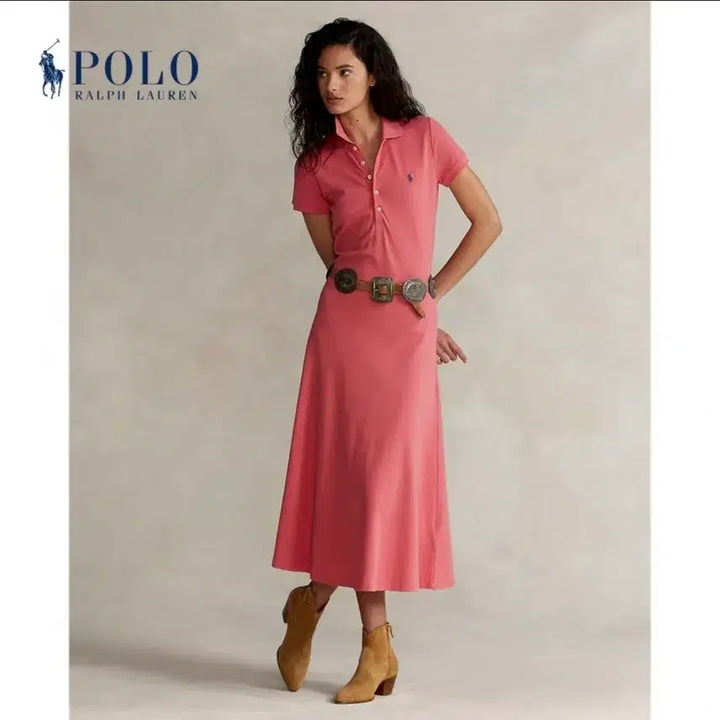 [BUNJANG] Polo Ralph Lauren Pink Mesh Collar Long Dress (M) / [정품]폴로 랄프로렌 메시 카라 롱원피스 (핑크/M)