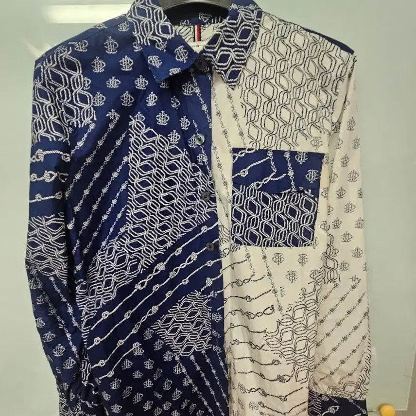 [BUNJANG] Tommy Hilfiger Pattern Shirt Navy/White (S) / 타미힐피거 패턴 셔츠 남방 네이비/화이트 (S)