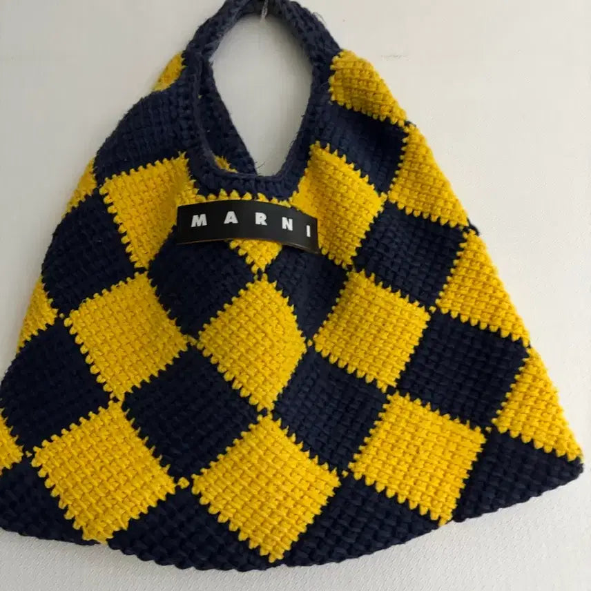 [BUNJANG] Marni Yellow Navy Check Tote Bag / 마르니 옐로우 네이비 체크 토트백
