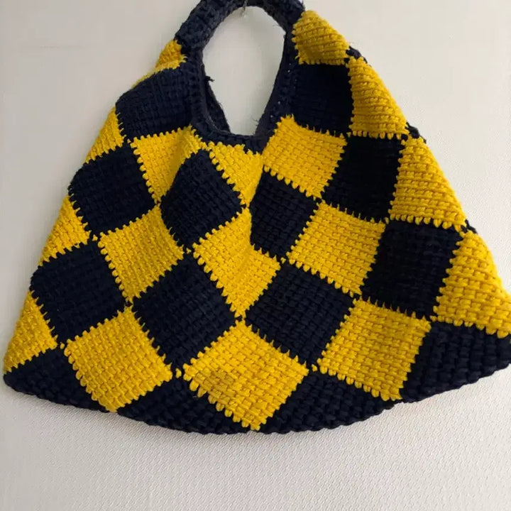 [BUNJANG] Marni Yellow Navy Check Tote Bag / 마르니 옐로우 네이비 체크 토트백