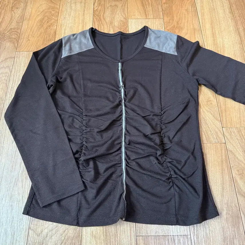 [BUNJANG] Generic Long Sleeve Shirred Brown Blouse / 여성 셔링 긴팔티셔츠 갈색브라운
