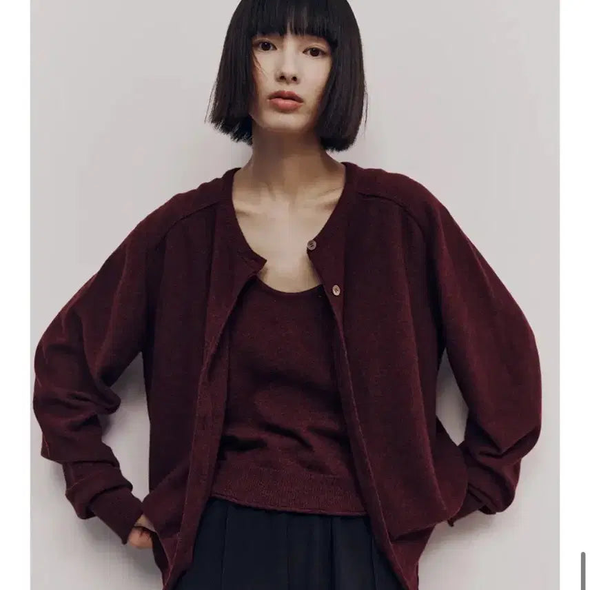 [BUNJANG] Maggie Essential Wool Cardigan Knit Set / 매기 maggie 에센셜 울 가디건 니트 세트 wine