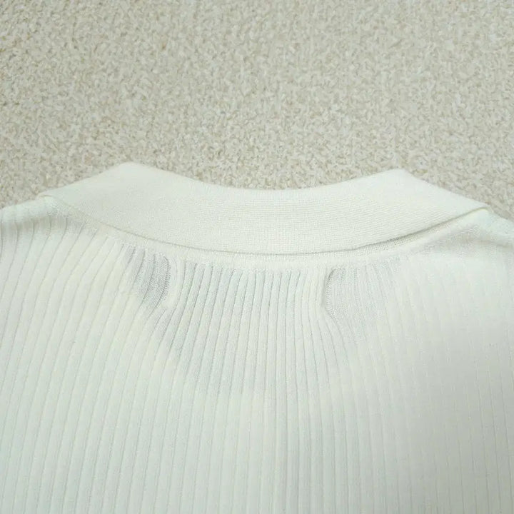 [BUNJANG] NAIN Ivory Slim-Fit Collar Knit Top / (F)NAIN 여성 카라 반팔 니트 슬림핏 아이보리 W3098
