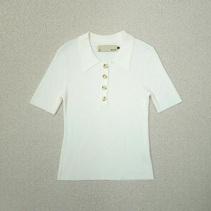 [BUNJANG] NAIN Ivory Slim-Fit Collar Knit Top / (F)NAIN 여성 카라 반팔 니트 슬림핏 아이보리 W3098