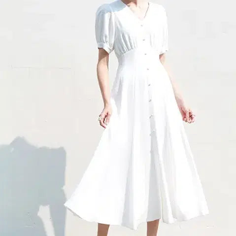 [BUNJANG] Bride and You White V-Neck Puff Sleeve Dress / BAU 브라이드앤유 드레스 원피스 0