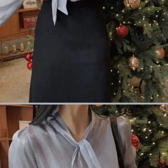 [BUNJANG] Slow and Moon Light Two-Way Blouse Grayish Blue / 슬로우앤드 문라이트 투웨이 블라우스 그레이시블루