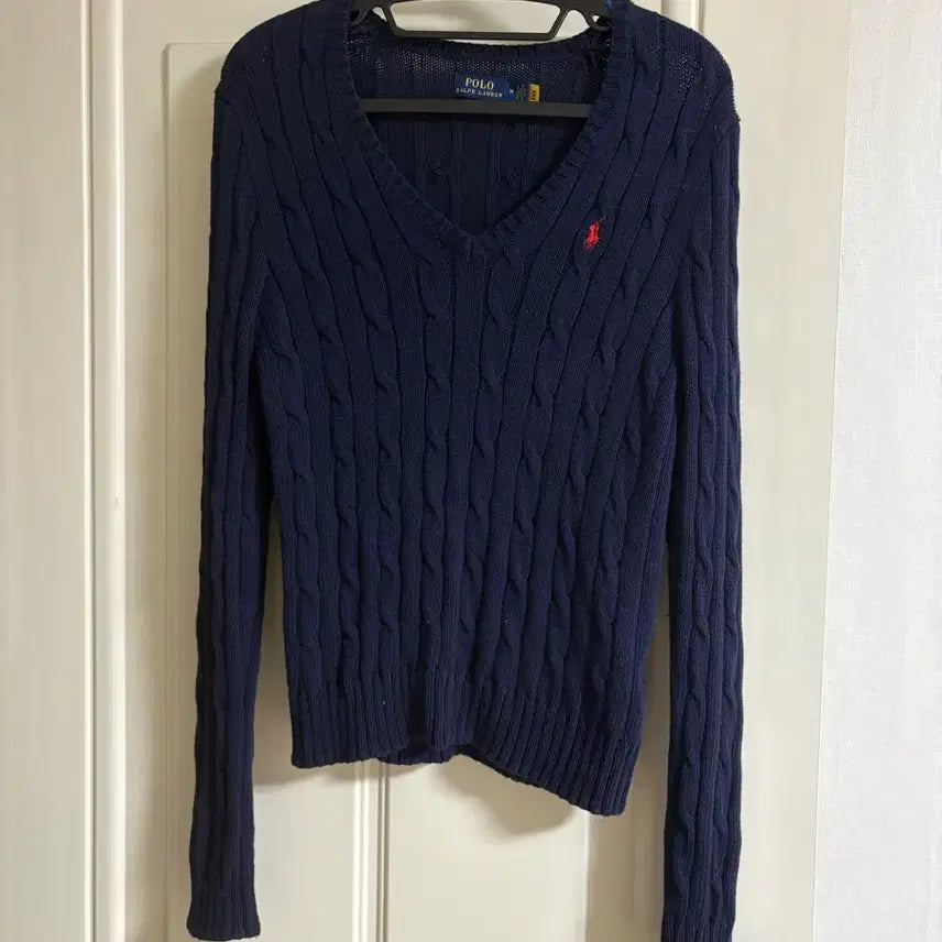 [BUNJANG] Polo Ralph Lauren Navy Cable Knit V-Neck Sweater / 폴로 랄프로렌 네이비 꽈배기 니트 브이넥