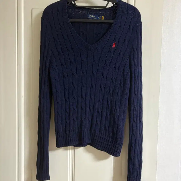 [BUNJANG] Polo Ralph Lauren Navy Cable Knit V-Neck Sweater / 폴로 랄프로렌 네이비 꽈배기 니트 브이넥