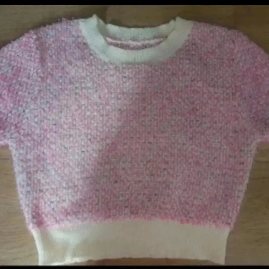 [BUNJANG] Pink Tweed Short Sleeve Knit Top / 핑크 트위드 반팔 니트