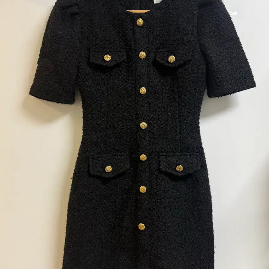 [BUNJANG] Tweed Mini Dress / 울 30% 트위드 금장 버튼 미니 원피스
