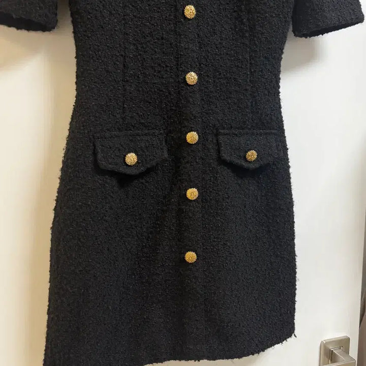 [BUNJANG] Tweed Mini Dress / 울 30% 트위드 금장 버튼 미니 원피스