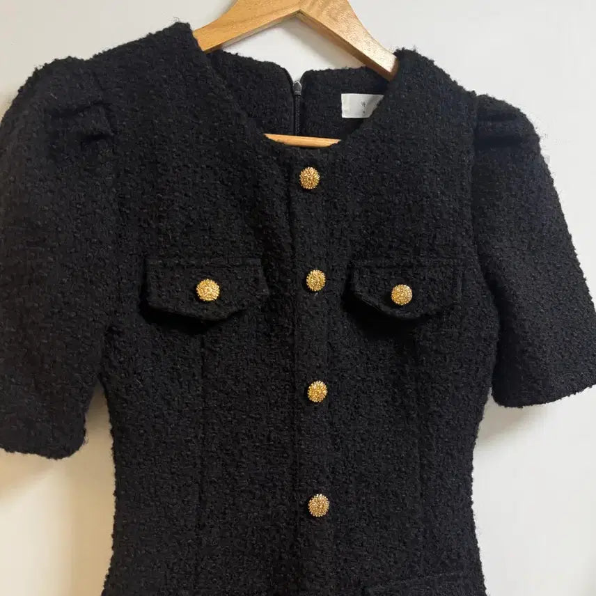 [BUNJANG] Tweed Mini Dress / 울 30% 트위드 금장 버튼 미니 원피스