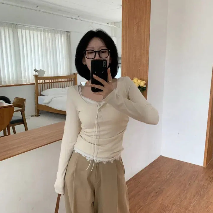[BUNJANG] Mayfrom Lemne Balletcore Tea Ivory Lace Layered T-Shirt / 메이프롬 렘느 발레코어 티 아이보리 레이스 레이어드