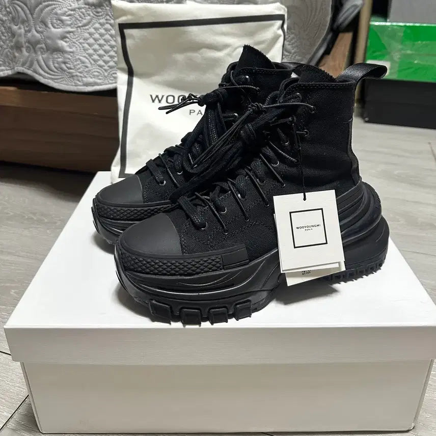 [BUNJANG] Wooyoungmi Double Lace High-Top Sneakers / 우영미 더블레이스 하이탑 블랙
