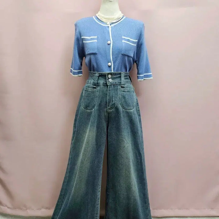 [BUNJANG] Two-Button Pocket Wide Denim Pants / 투버튼 포켓 와이드 데님팬츠 청바지