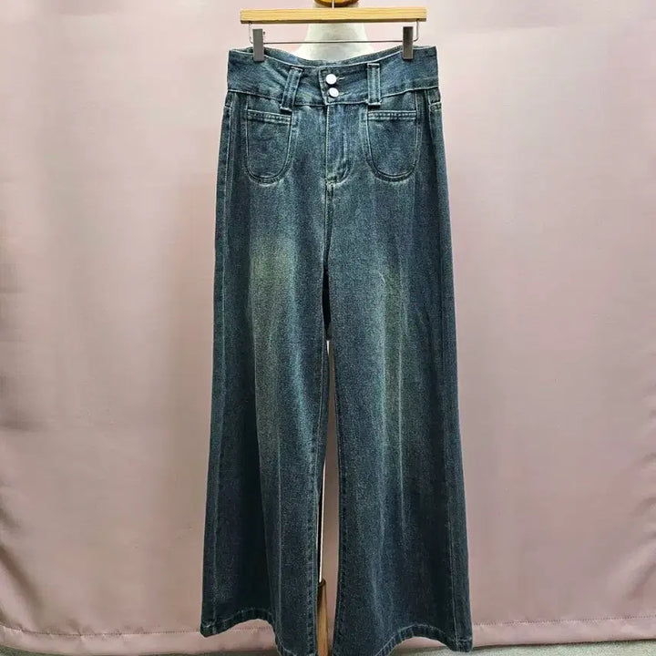 [BUNJANG] Two-Button Pocket Wide Denim Pants / 투버튼 포켓 와이드 데님팬츠 청바지