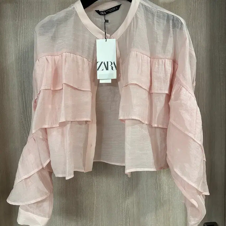 [BUNJANG] Zara Frill Blouse Pink XS / 자라 프릴 블라우스 새상품
