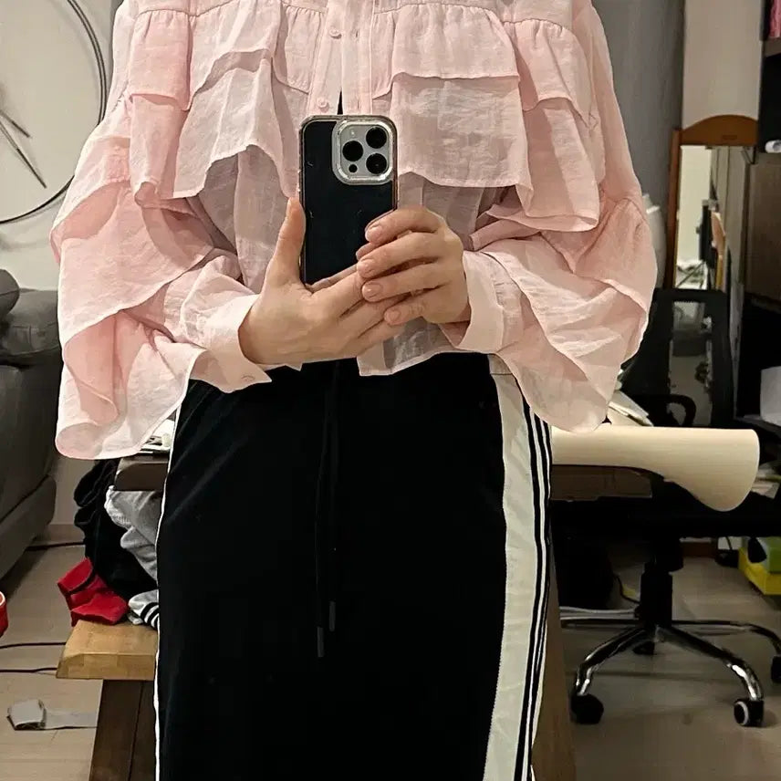 [BUNJANG] Zara Frill Blouse Pink XS / 자라 프릴 블라우스 새상품