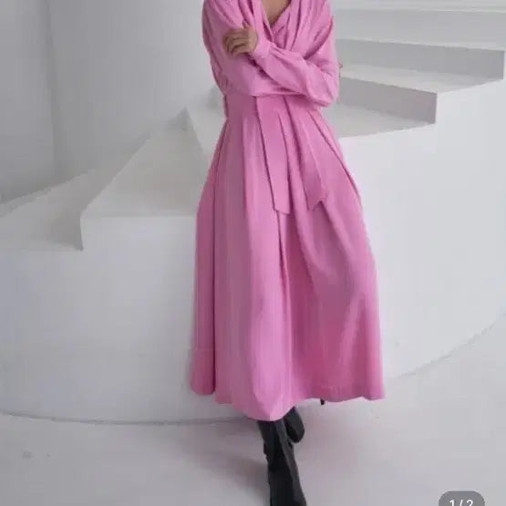 [BUNJANG] Overdue Flare Pink Long Dress / 오버듀플레어 핑크 롱 원피스