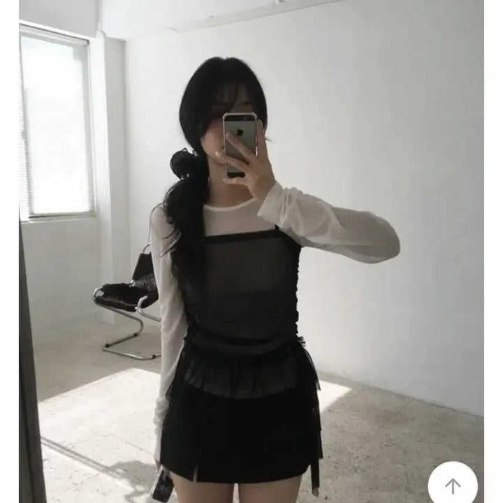 [BUNJANG] Moroi Bonfrill Optenso Mesh Frill Bustier Tank Top Black / 모로이 본프릴 옵텐소 메쉬 프릴 뷔스티에 나시 탑 블랙