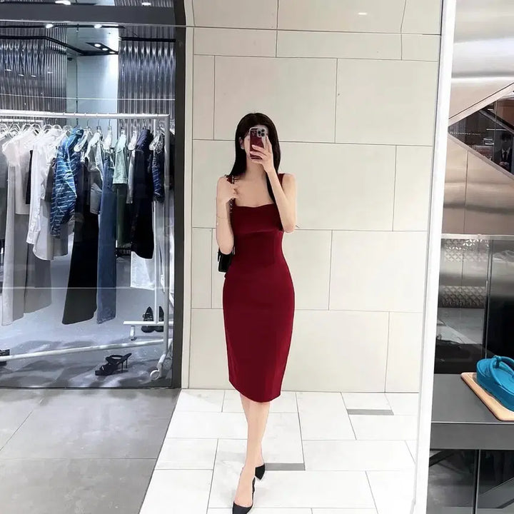 [BUNJANG] LoroaD Midi Dress Red / 로로아드 스판 미디 원피스 레드