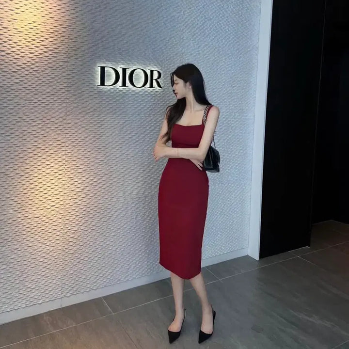 [BUNJANG] LoroaD Midi Dress Red / 로로아드 스판 미디 원피스 레드