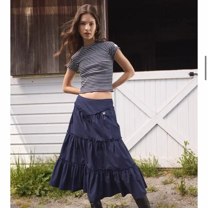 [BUNJANG] Glowny Rodeo Tiered Ruffle Skirt - Navy / 글로니 로데오 스커트 네이비 RODEO TIERED RUFFLE SKIR