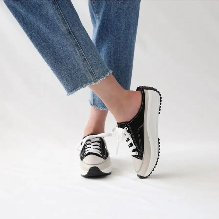 [BUNJANG] Black Canvas Mule Sneakers / 블랙 캔버스 뮬 스니커즈 운동화