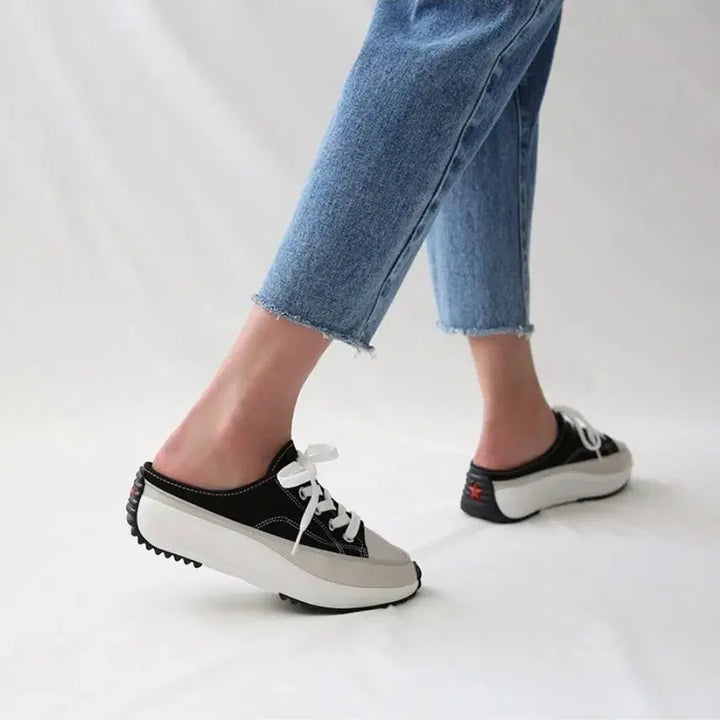 [BUNJANG] Black Canvas Mule Sneakers / 블랙 캔버스 뮬 스니커즈 운동화