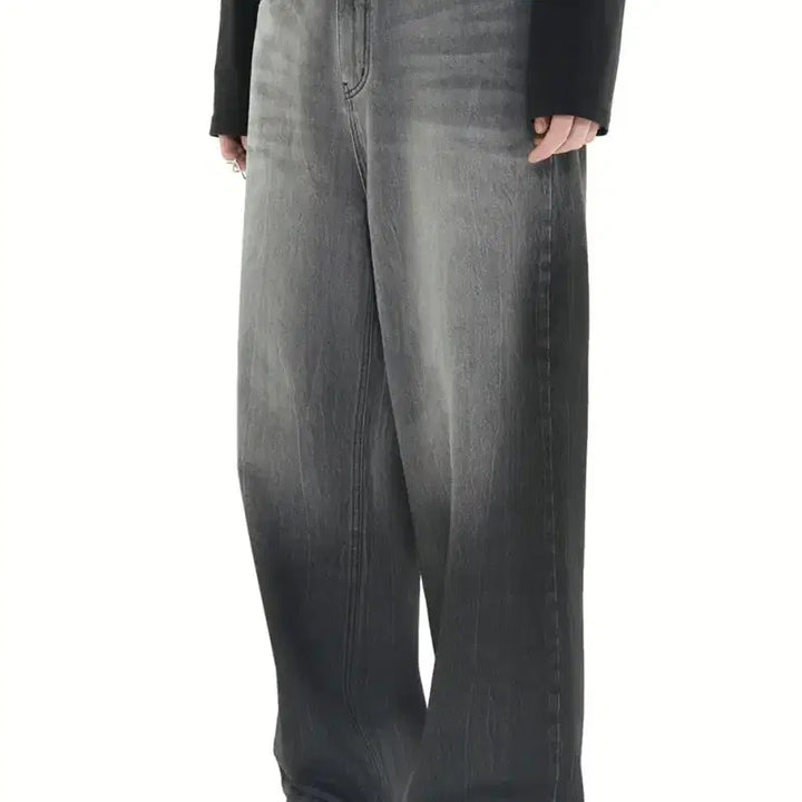 [BUNJANG] The Identity Project Gradient Wide Denim Black L / 더아이덴티티프로젝트/그라데이션 와이드 데님 블랙/L