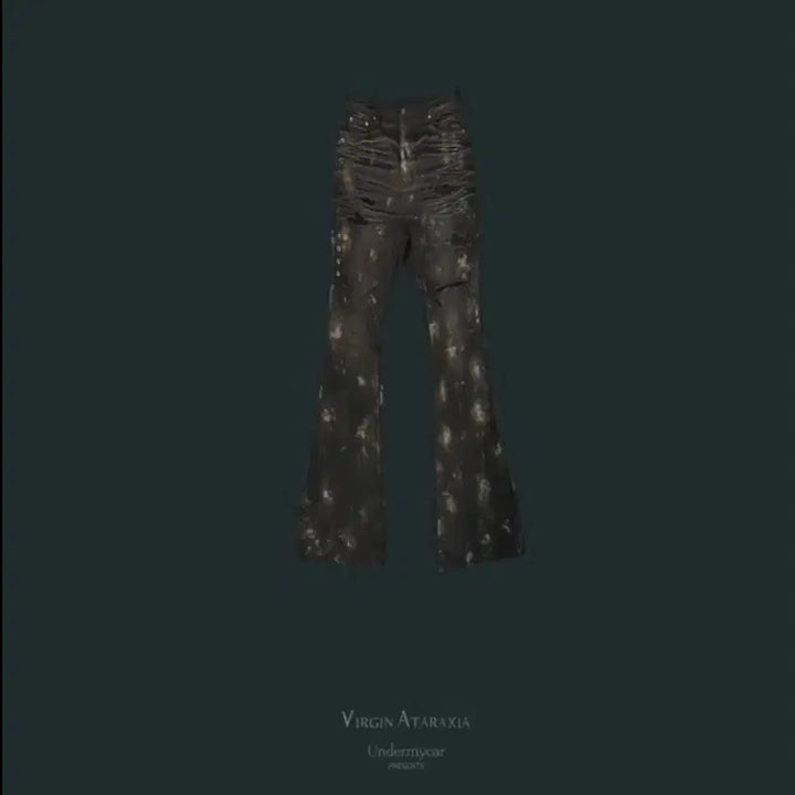 [BUNJANG] Under My Car Distressed Wide Flare Jeans (Mud Black) / [2] 언더마이카 머드 디스트로이드 와이드 플레어진 머드블랙