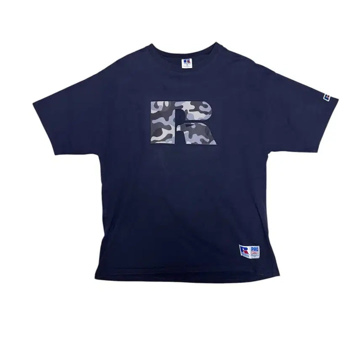 [BUNJANG] Russell Camo R Logo T-shirt Navy M / Russell 러셀 카모 R 로고 반팔 티셔츠 네이비 M
