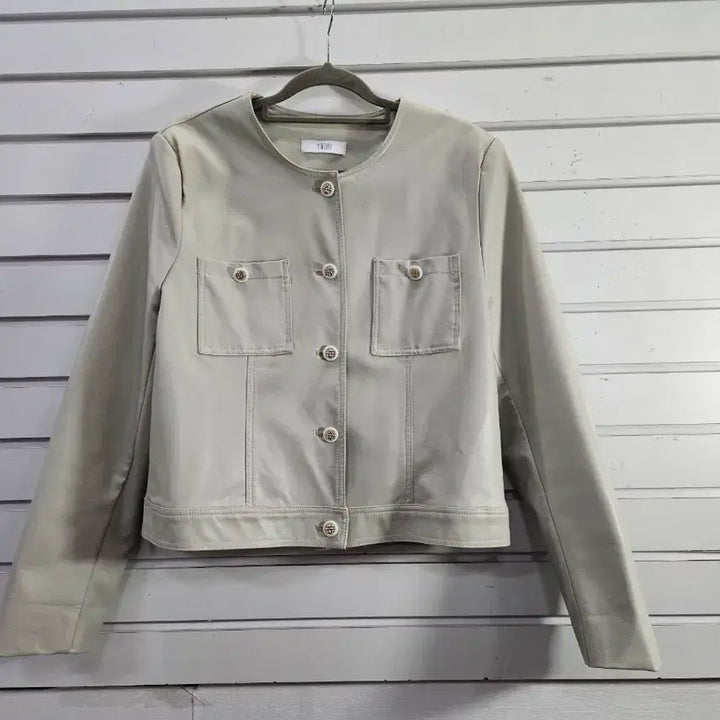 [BUNJANG] Beige Faux Leather Jacket (Size 66) / 연베이지톤 인조가죽 여성자켓66/보물찾기천사