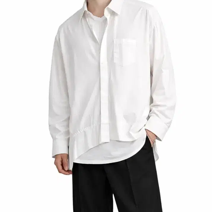 [BUNJANG] Neil Barrett White Asymmetric Layered Shirt / 닐바렛 화이트 언밸런스 셔츠 오버핏 105~110 레이어드용