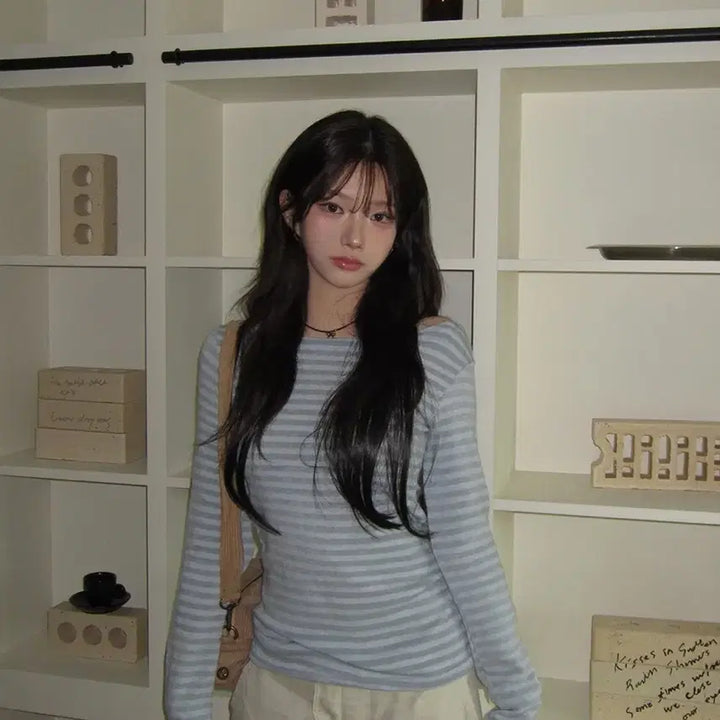 [BUNJANG] Modi Mood Striped Knit Long Sleeve T-shirt / 모디무드 보드 단가라 니트 기본 긴팔티