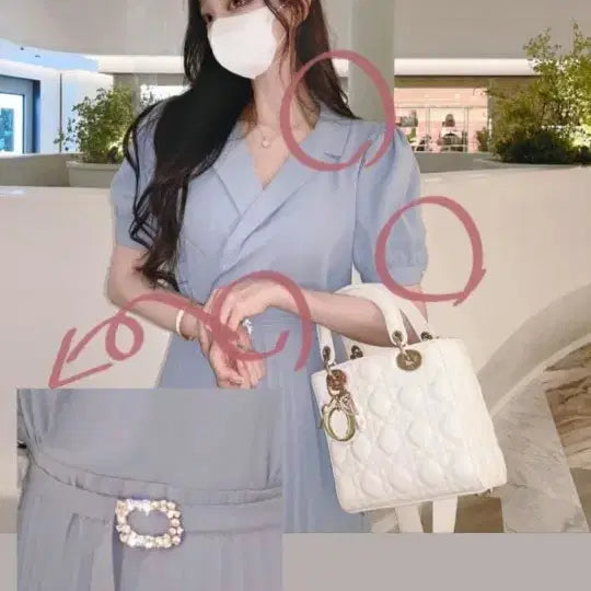 [BUNJANG] Roselin Pleated Sky Blue Dress / 교신 로젤린 플리츠 소라 원피스 (하객룩 피로연 상견례 돌잔치