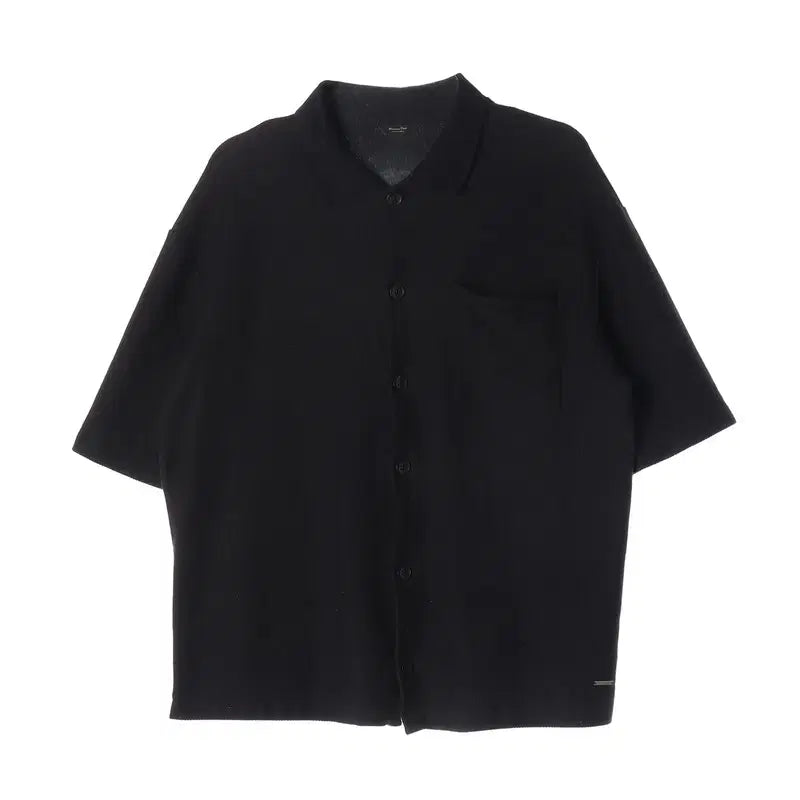 [BUNJANG] Massimo Dutti Textured Cotton Short Sleeve Shirt / 마시모두띠 블랙 텍스처 코튼 반팔 셔츠