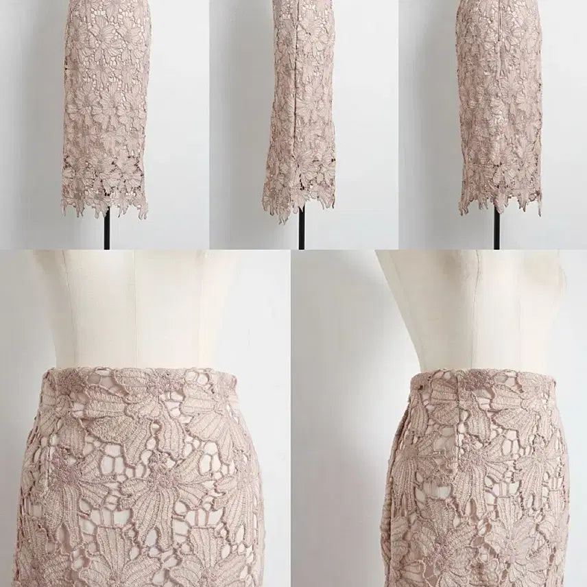 [BUNJANG] Touko Closet Pink Lace Slit Midi Skirt / 토우코클로젯 핑크 레이스 트임 밴딩 미디스커트