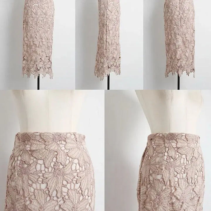[BUNJANG] Touko Closet Pink Lace Slit Midi Skirt / 토우코클로젯 핑크 레이스 트임 밴딩 미디스커트