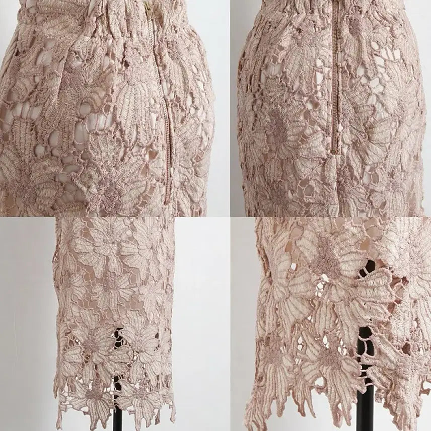 [BUNJANG] Touko Closet Pink Lace Slit Midi Skirt / 토우코클로젯 핑크 레이스 트임 밴딩 미디스커트