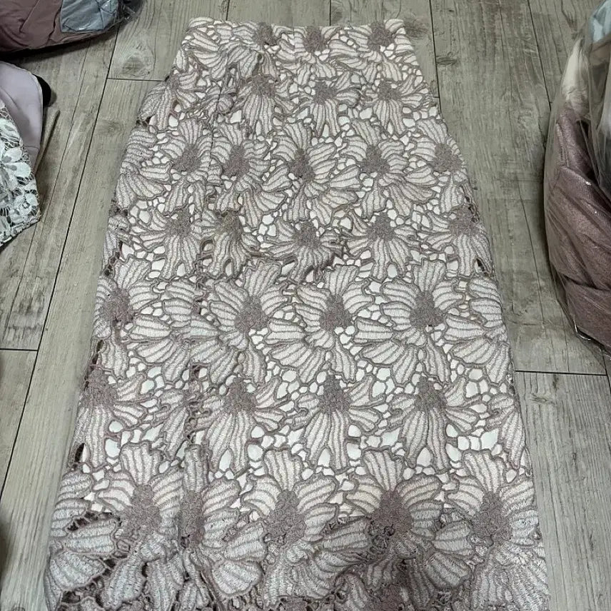[BUNJANG] Touko Closet Pink Lace Slit Midi Skirt / 토우코클로젯 핑크 레이스 트임 밴딩 미디스커트