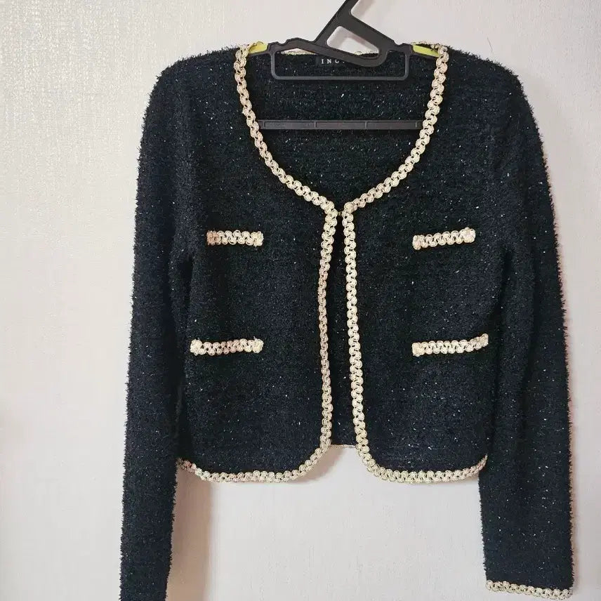 [BUNJANG] INGNI Vintage Black Tweed Crop Cardigan Jacket / INGNI 일본 빈티지 블랙 트위드 크롭 가디건 자켓M