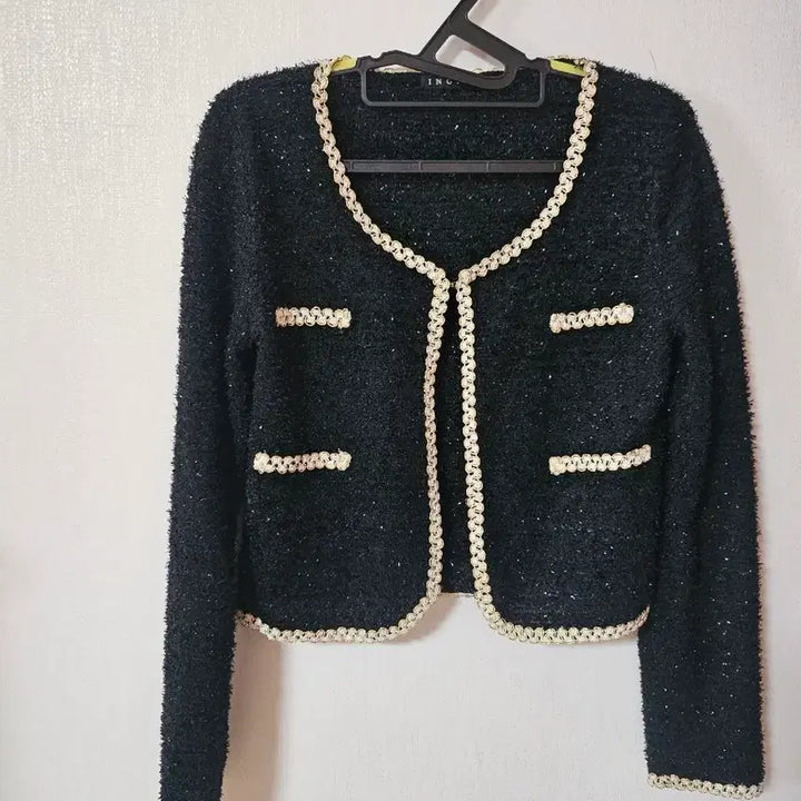 [BUNJANG] INGNI Vintage Black Tweed Crop Cardigan Jacket / INGNI 일본 빈티지 블랙 트위드 크롭 가디건 자켓M