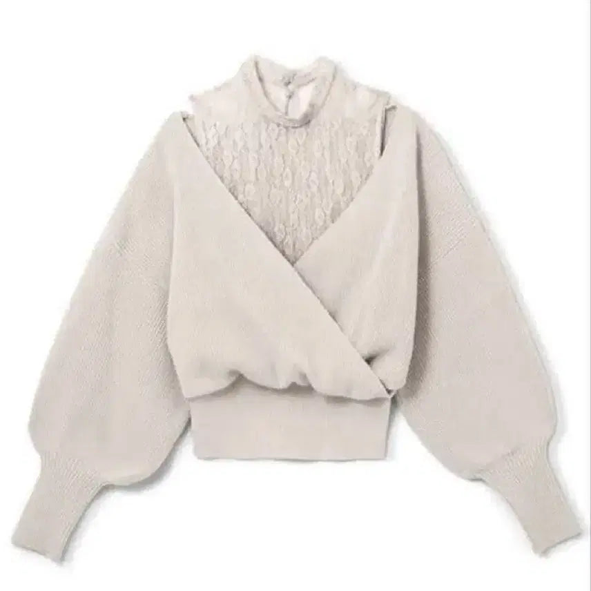 [BUNJANG] GRL Ivory Lace Off-Shoulder Knit Top / 그레일 아이보리 레이스 양산형 지뢰계 오프숄더 어깨트임 니트