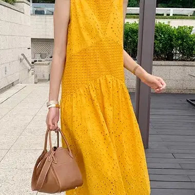 [SOLD OUT] 머스타드 아일렛 펀칭 원피스