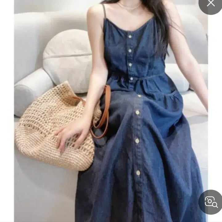 [BUNJANG] Denim Maxi Dress / 교신 나시 데님 청 원피스 드레스 (휴양지 임부복 데일리 데이트 졸업