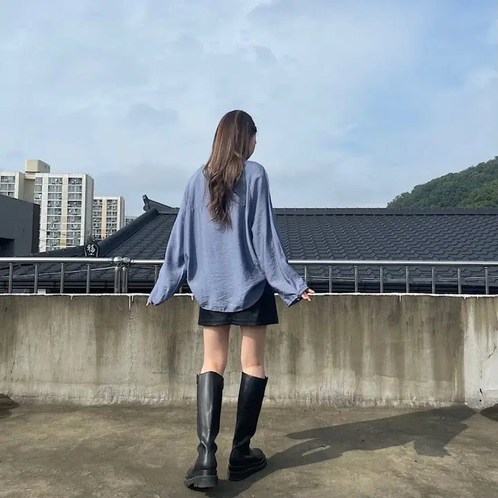 [BUNJANG] Round Neck Loose Fit Long Sleeve Blouse / 봄 라운드넥 뒷단추 루즈핏 오버핏 긴팔 블라우스 에이블리 지그재그