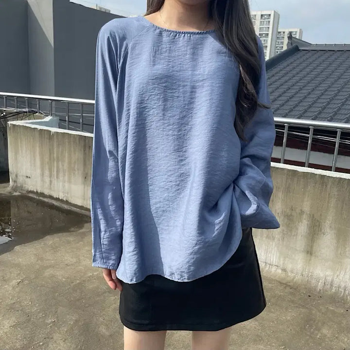 [BUNJANG] Round Neck Loose Fit Long Sleeve Blouse / 봄 라운드넥 뒷단추 루즈핏 오버핏 긴팔 블라우스 에이블리 지그재그