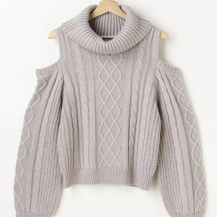[BUNJANG] Ingni Pink Cable Knit Sweater with Shoulder Cutouts / 어깨트임 케이블 니트 핑크 머플러 연보라 잉그니 양산형 니트