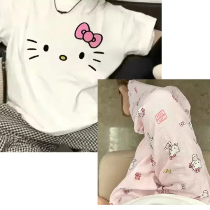 [BUNJANG] Sanrio Hello Kitty Short Sleeve Pajama Top / 산리오 헬로키티 반팔 잠옷 세트